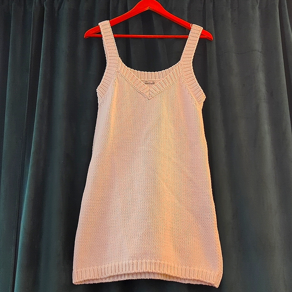 Zara (knit) white, deep vee, sleeveless sweater dress, size Medium.